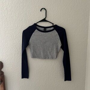 SHEIN Navy and Gray Long Sleeve Crop Top